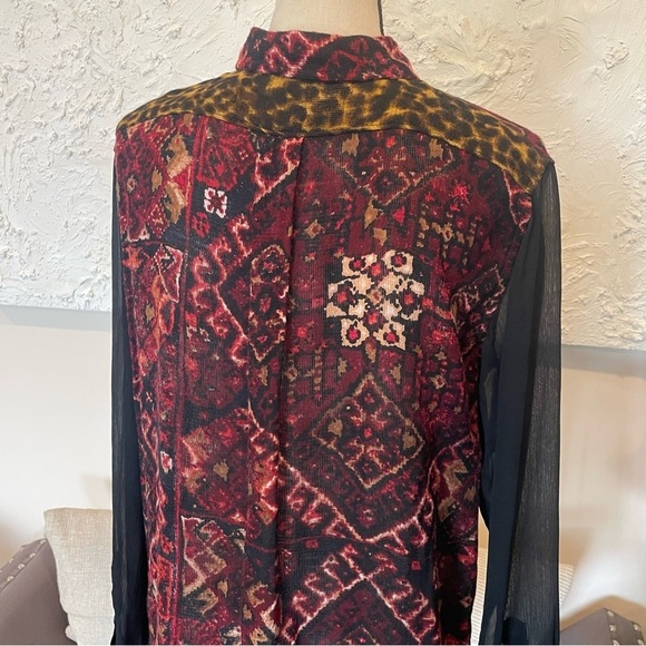 RALPH LAUREN Denim & Supply Womens Leopard Print Button Up Sheer Sleeve Top Sz M - Picture 4 of 8